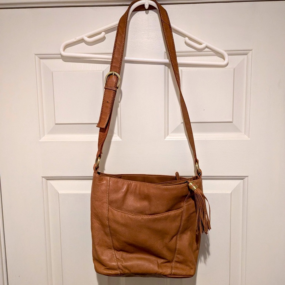 Genuine Leather Camel Crossbody Purse